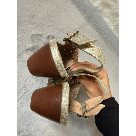 Nurture Shimmer Taupe Leather Cut Out Sandals Heels Side Zipper Open Toe - Picture 4 of 7